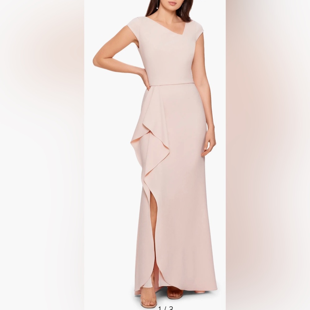 Betsy & Adam Pink Asymmetric Neck Crepe Gown Size 4 NWT